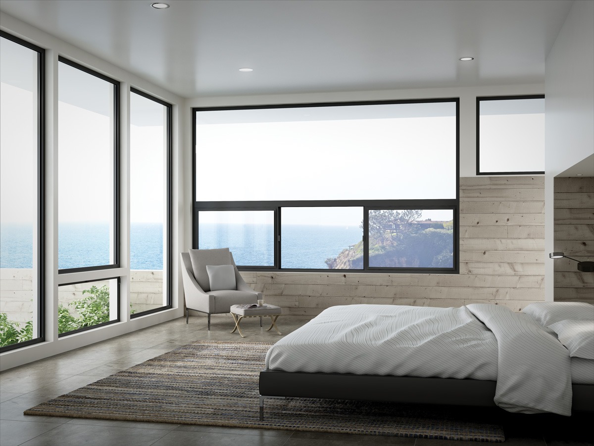 Sleek aluminum frame windows with large glass area